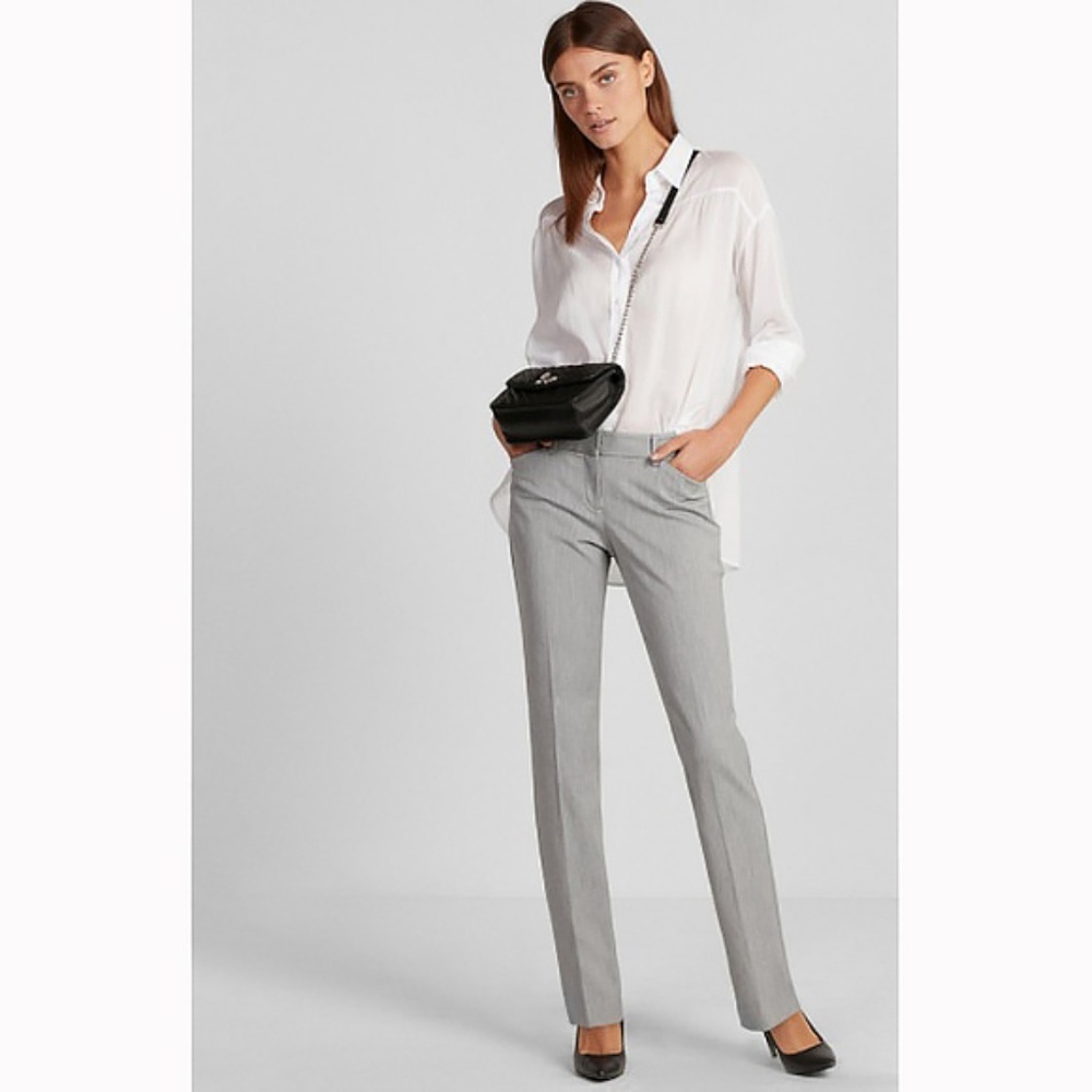 Express Small Grey Editor Straight Leg Dress Pants